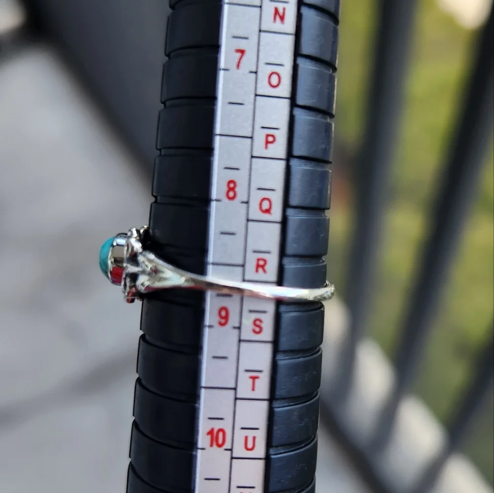 (5 For $25) Sterling Silver 925 Turquoise Scroll Ring Size 8.75 Handmade - Picture 4 of 7